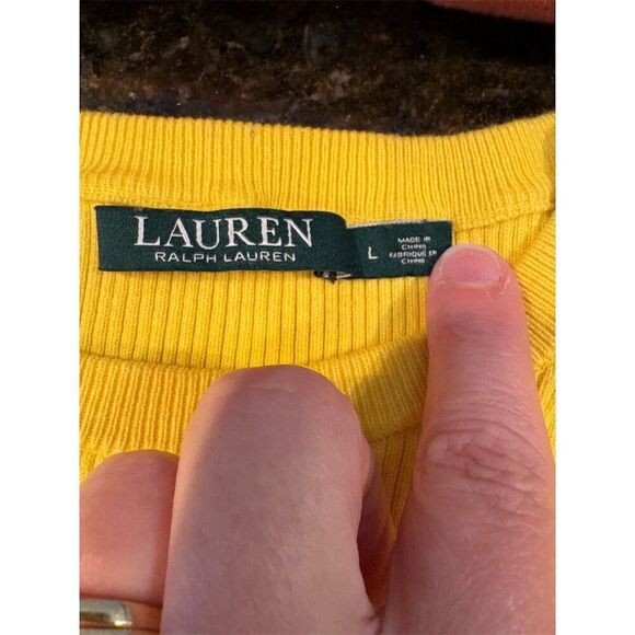 Lauren Ralph Lauren Women's Yellow Ribbed Crewneck Sweater L Gold Buttons - Picture 8 of 10